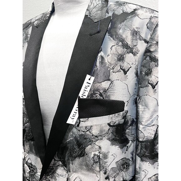 Paisley & Gray Blazer Men Size 42R Slim Fit Floral Shimmer Silver Preppy Elegant - Picture 7 of 15